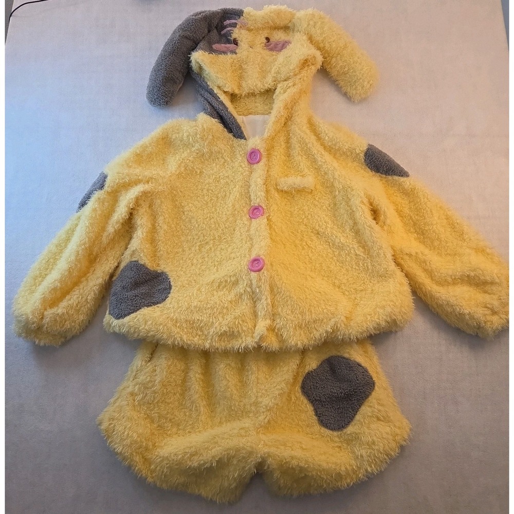 Anime Cosplay Yellow Rabbit Lounge Set Fluffy Fleece Hooded Pjs Top Shorts Small